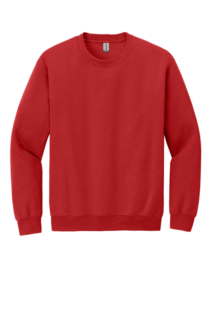 Front View of Red Gildan Heavy Blend Crewneck Sweatshirt. 18000