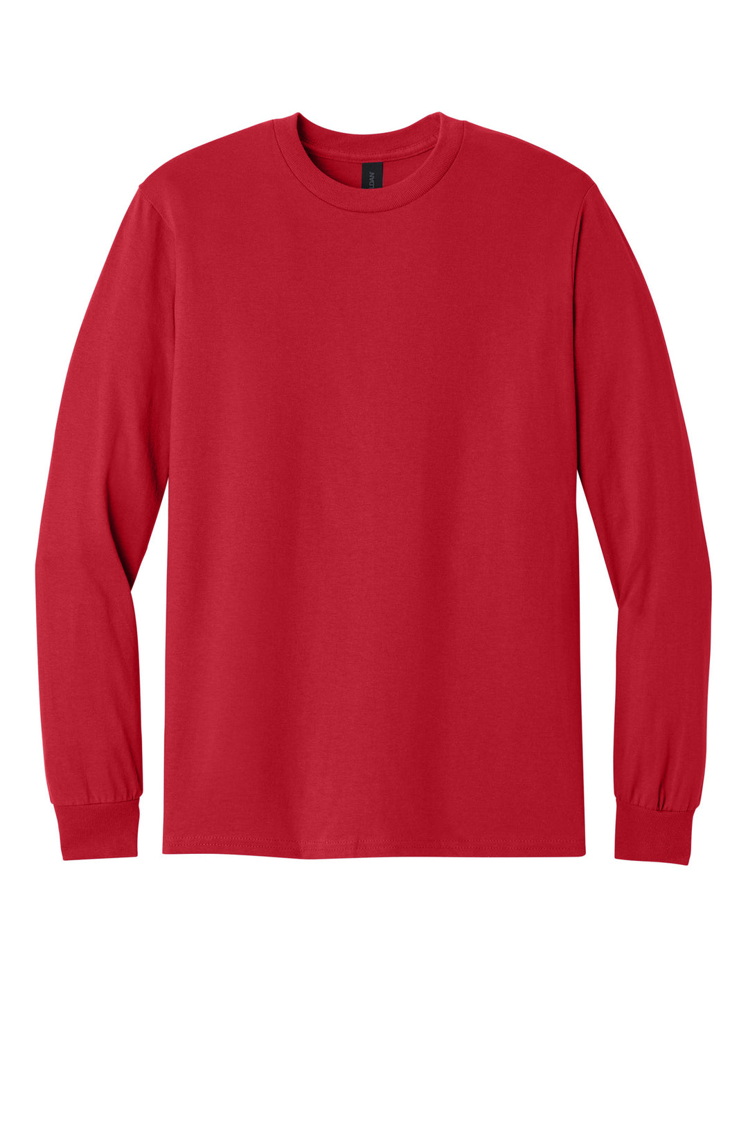 Front View of Red Gildan - Heavy Cotton 100% Cotton Long Sleeve T-Shirt. 5400