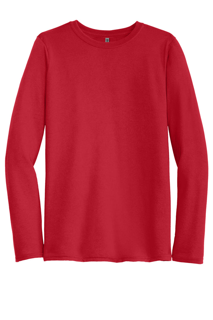 Front View of Red Gildan Performance Long Sleeve T-Shirt. 42400