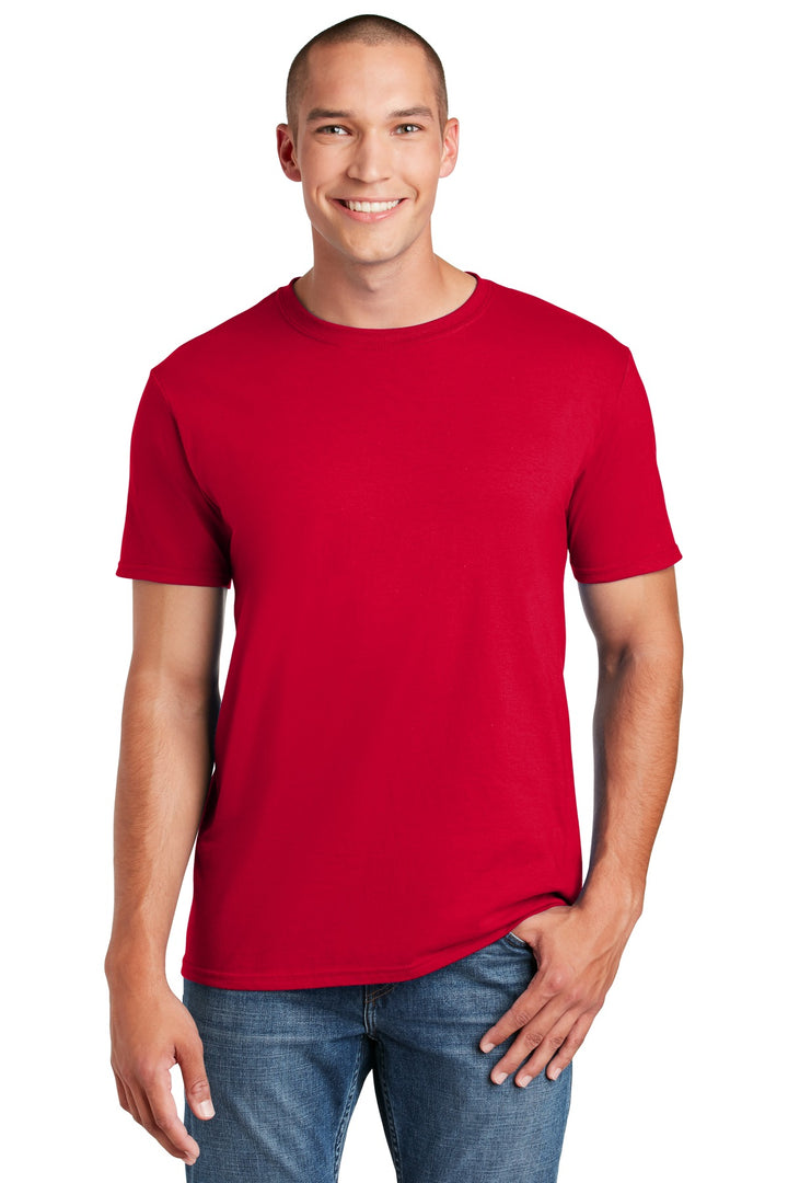 Front View of Red Gildan Softstyle T-Shirt. 64000