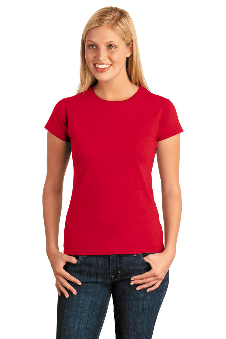 Front View of Red Gildan Softstyle Women's T-Shirt. 64000L