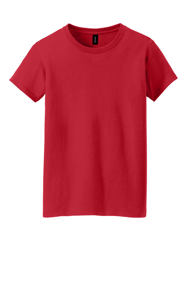 Front View of Red Gildan Women's Heavy Cotton 100% Cotton T-Shirt. 5000L