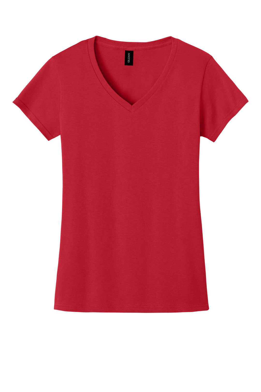Front View of Red Gildan Women's Heavy Cotton 100% Cotton V-Neck T-Shirt. 5V00L