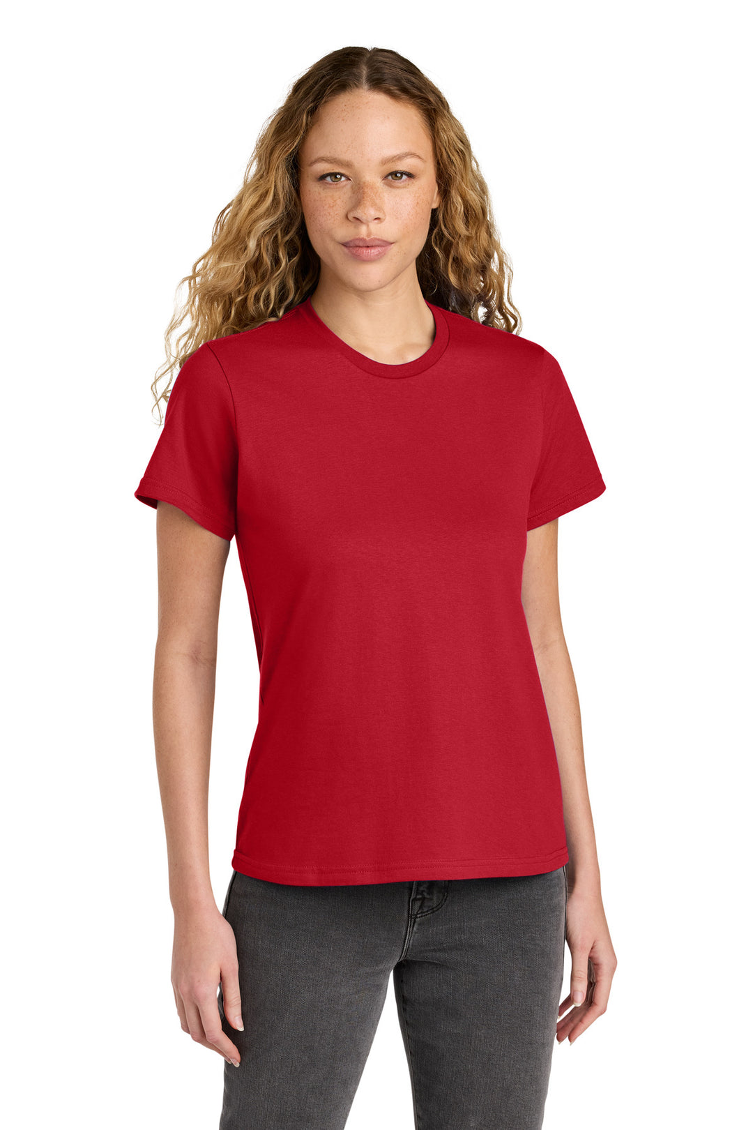 Front View of Red Gildan Women's Softstyle Midweight Tee 65000L