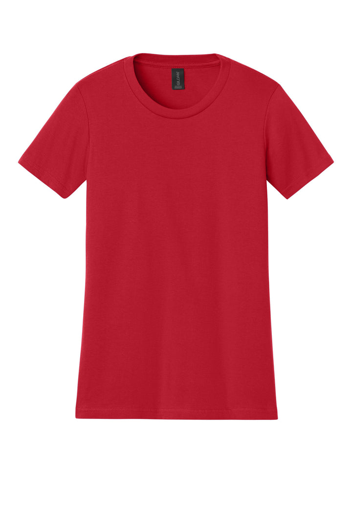 Front View of Red Gildan Women's Softstyle Midweight Tee 65000L