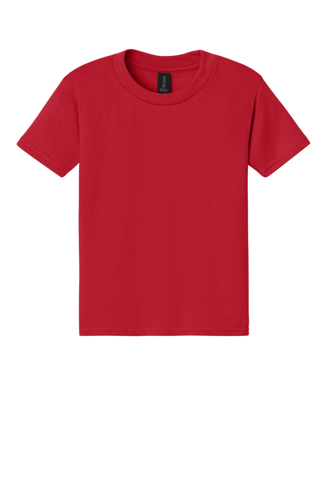 Front View of Red Gildan Youth Softstyle Midweight Tee 65000B