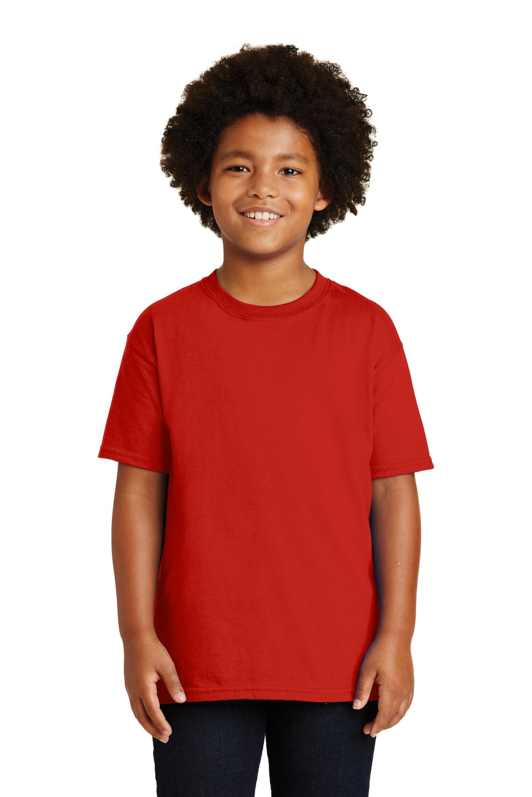 Front View of Red Gildan - Youth Ultra Cotton 100% US Cotton T-Shirt. 2000B