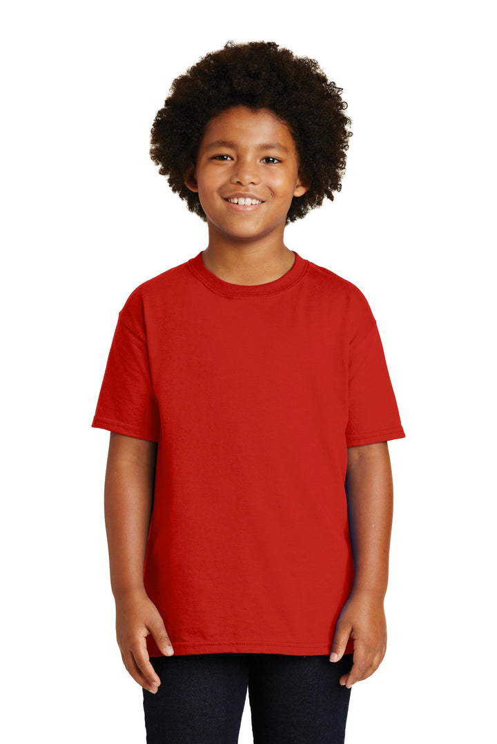 Front View of Red Gildan - Youth Ultra Cotton 100% US Cotton T-Shirt. 2000B