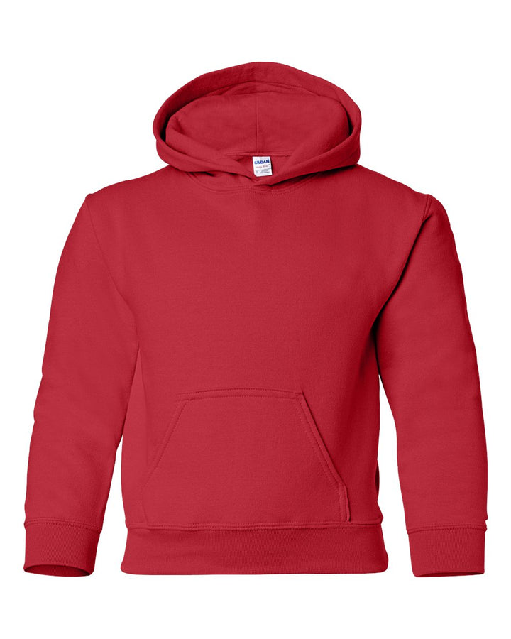Front View of Red Heavy Blend™ Youth Hooded Sweatshirt - 18500B