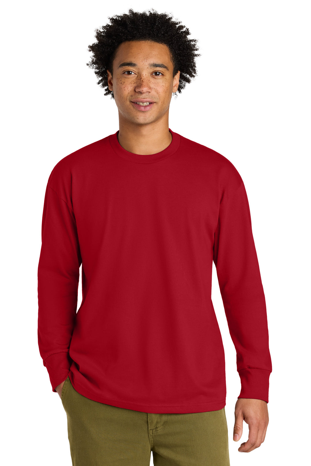 Front View of Red Next Level Apparel Heavyweight Long Sleeve Tee NL7211