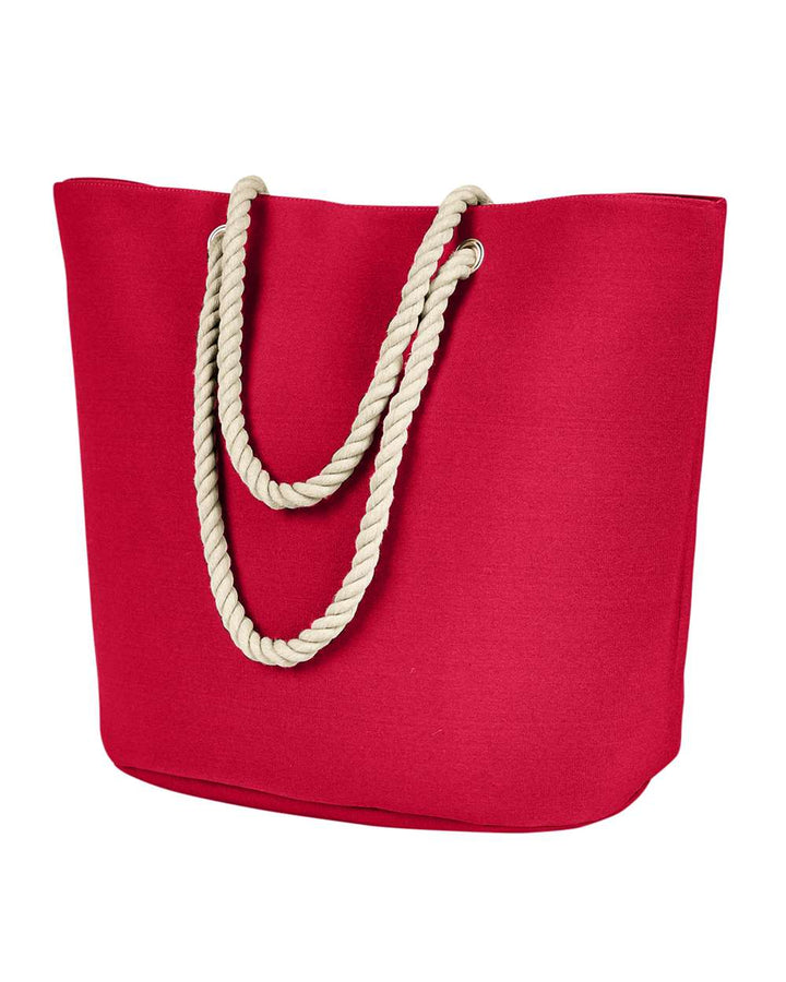 Front View of Red Polyester Canvas Rope Tote - BE256
