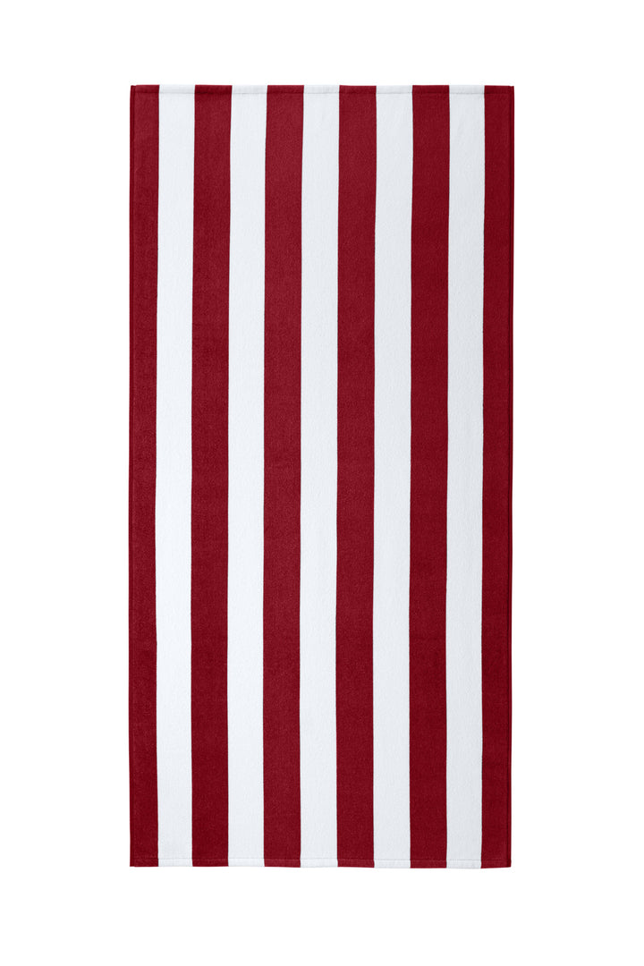 Front View of Red Port Authority Value Cabana Stripe Beach Towel PT45