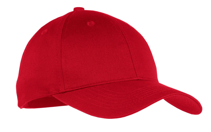 Front View of Red Port & Company Youth Six-Panel Twill Cap. YCP80