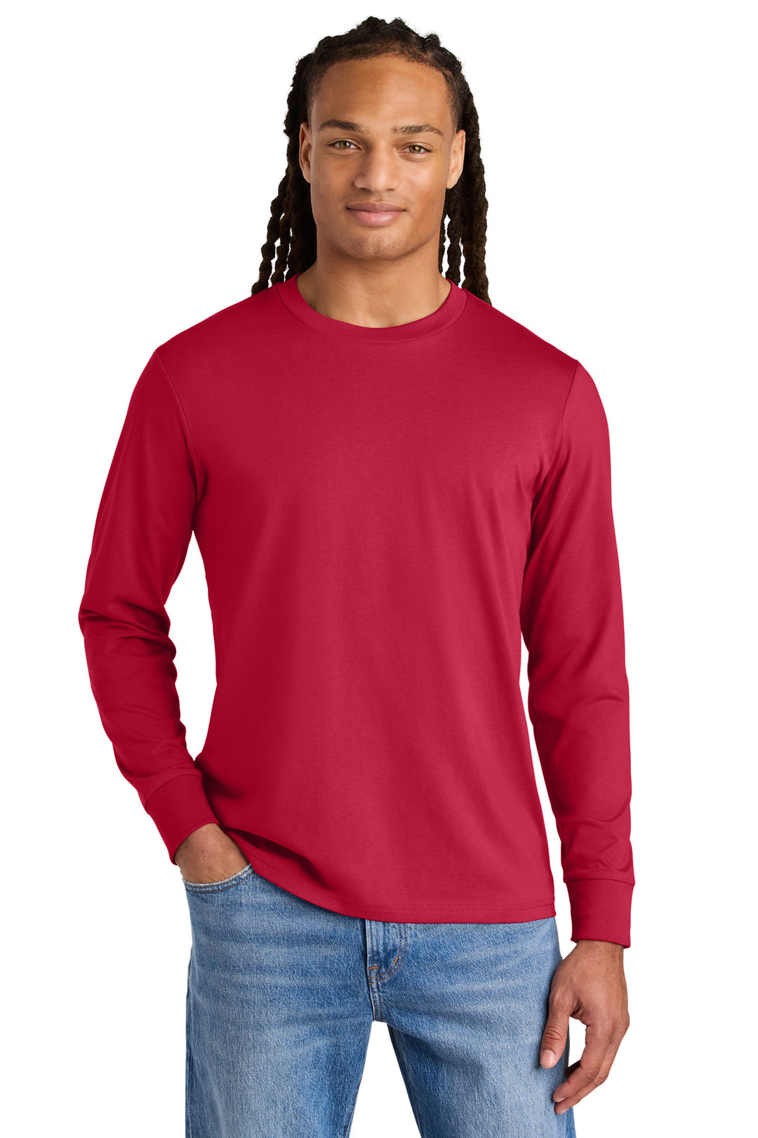 Front View of Red Stanley/Stella Unisex Creator 2.0 Long Sleeve Tee SXU022