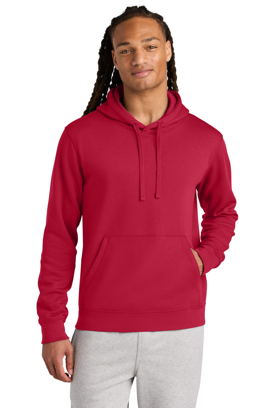 Front View of Red Stanley/Stella Unisex Drummer 2.0 Hooded Sweatshirt SXU009
