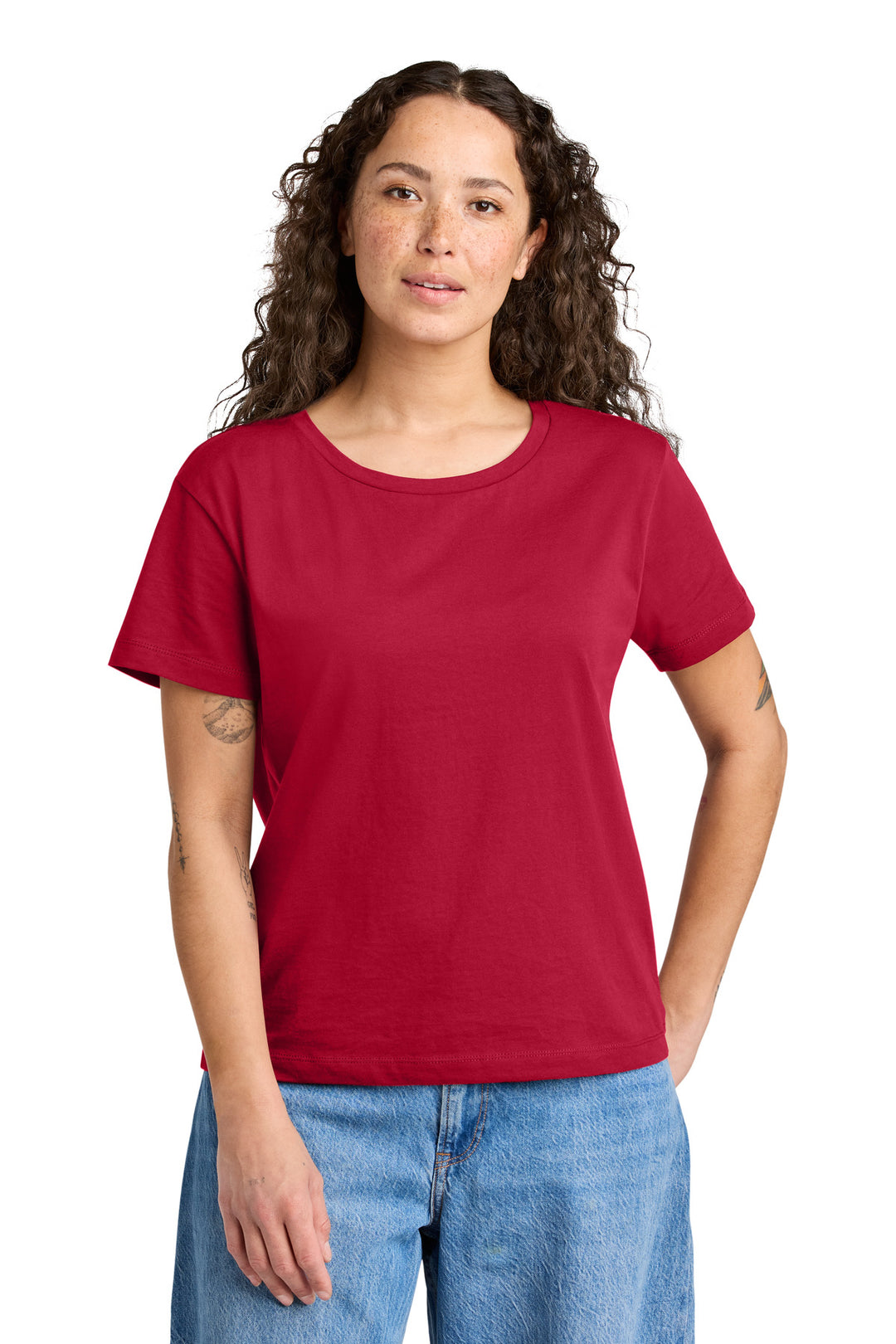 Front View of Red Stanley/Stella Women's Stella Serena Scoop Neck Tee SXW008