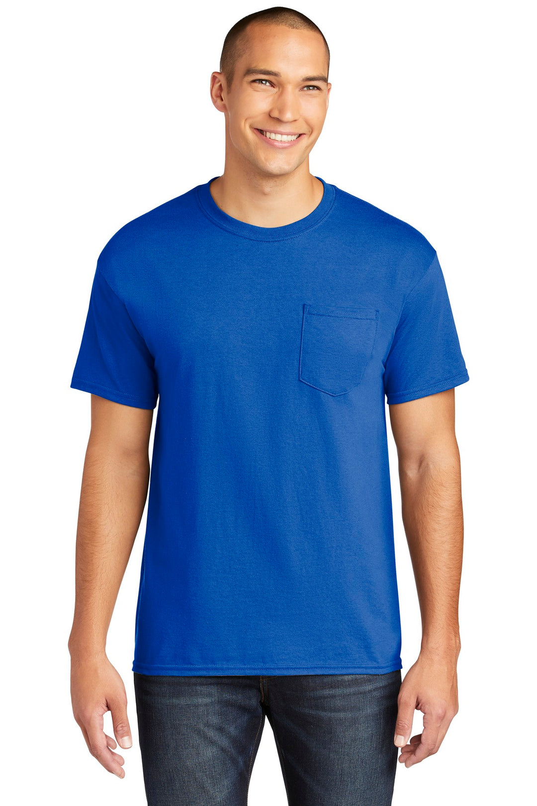 Front View of Royal Gildan Heavy Cotton 100% Cotton Pocket T-Shirt. 5300