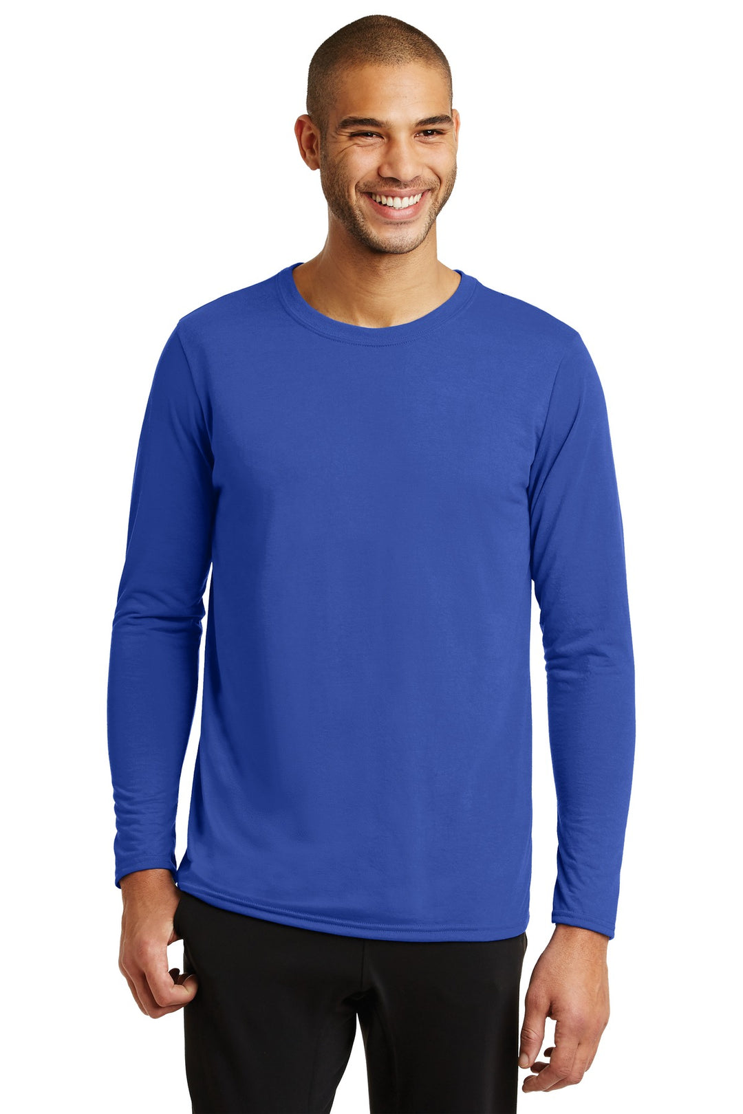 Front View of Royal Gildan Performance Long Sleeve T-Shirt. 42400