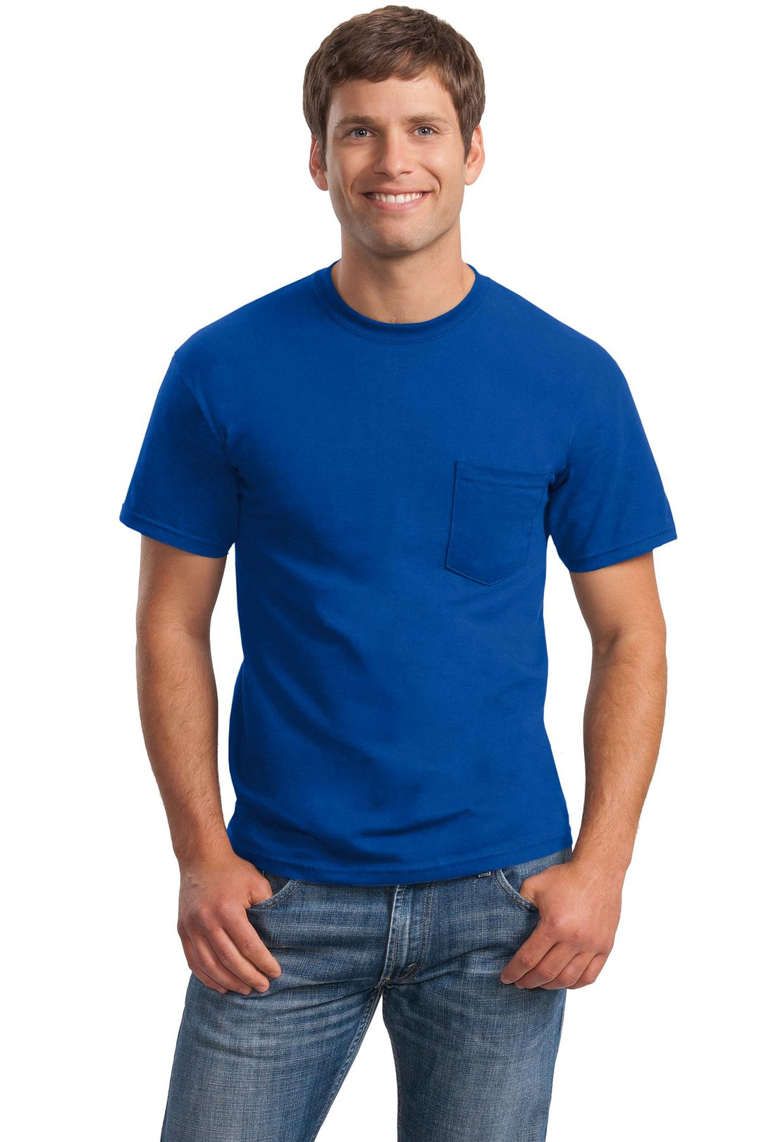 Front View of ROYAL Gildan - Ultra Cotton 100% US Cotton T-Shirt with Pocket. 2300