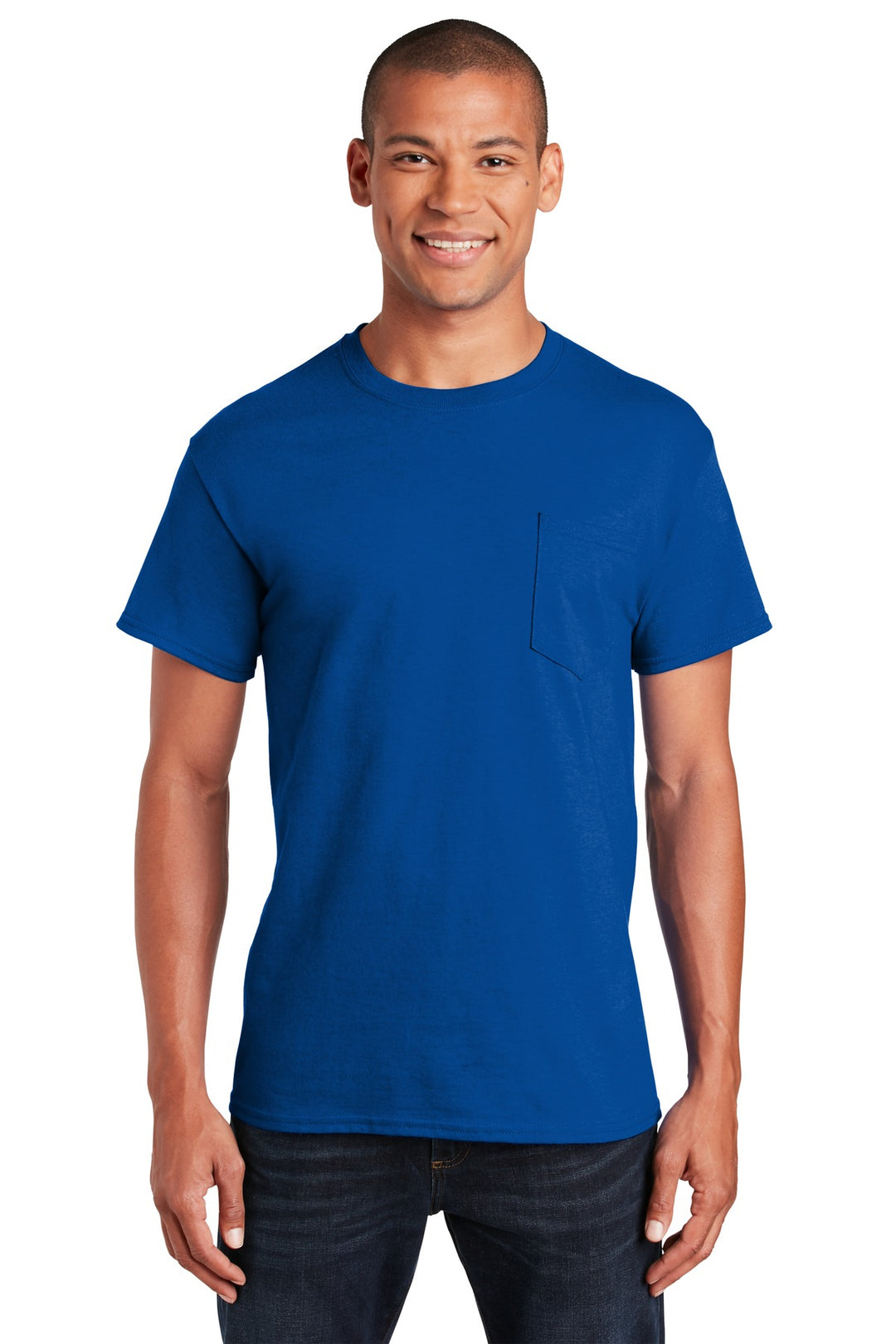 Front View of ROYAL Gildan - Ultra Cotton 100% US Cotton T-Shirt with Pocket. 2300
