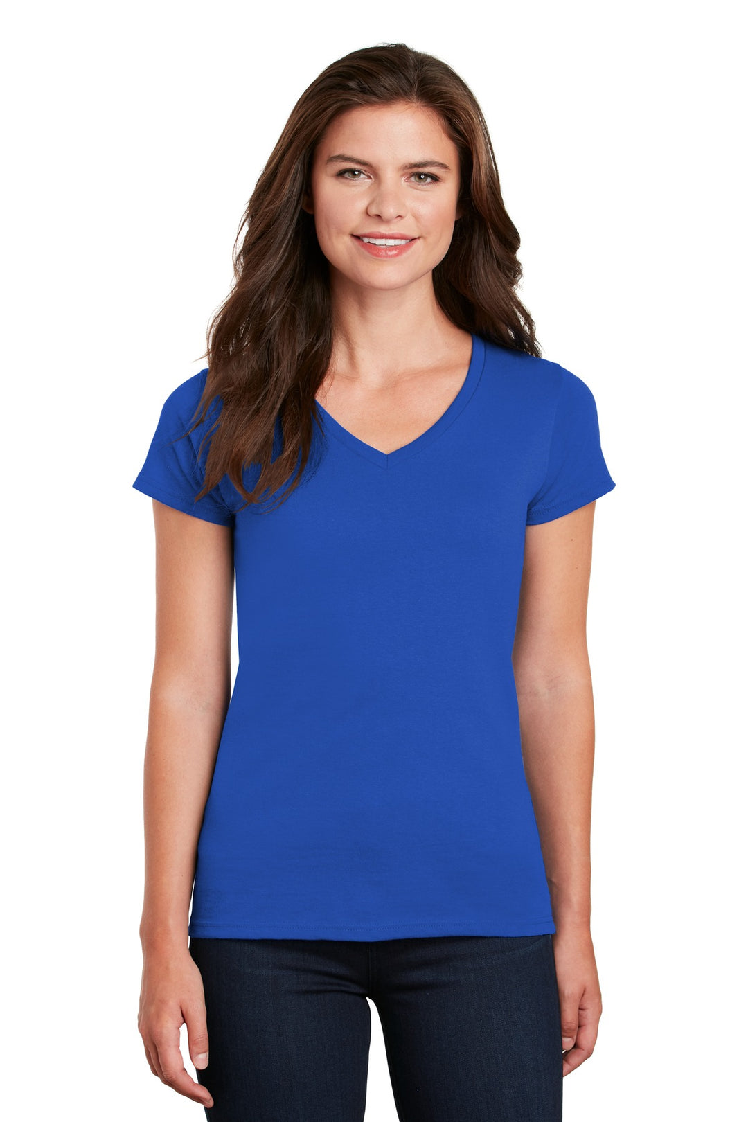 Front View of Royal Gildan Women's Heavy Cotton 100% Cotton V-Neck T-Shirt. 5V00L