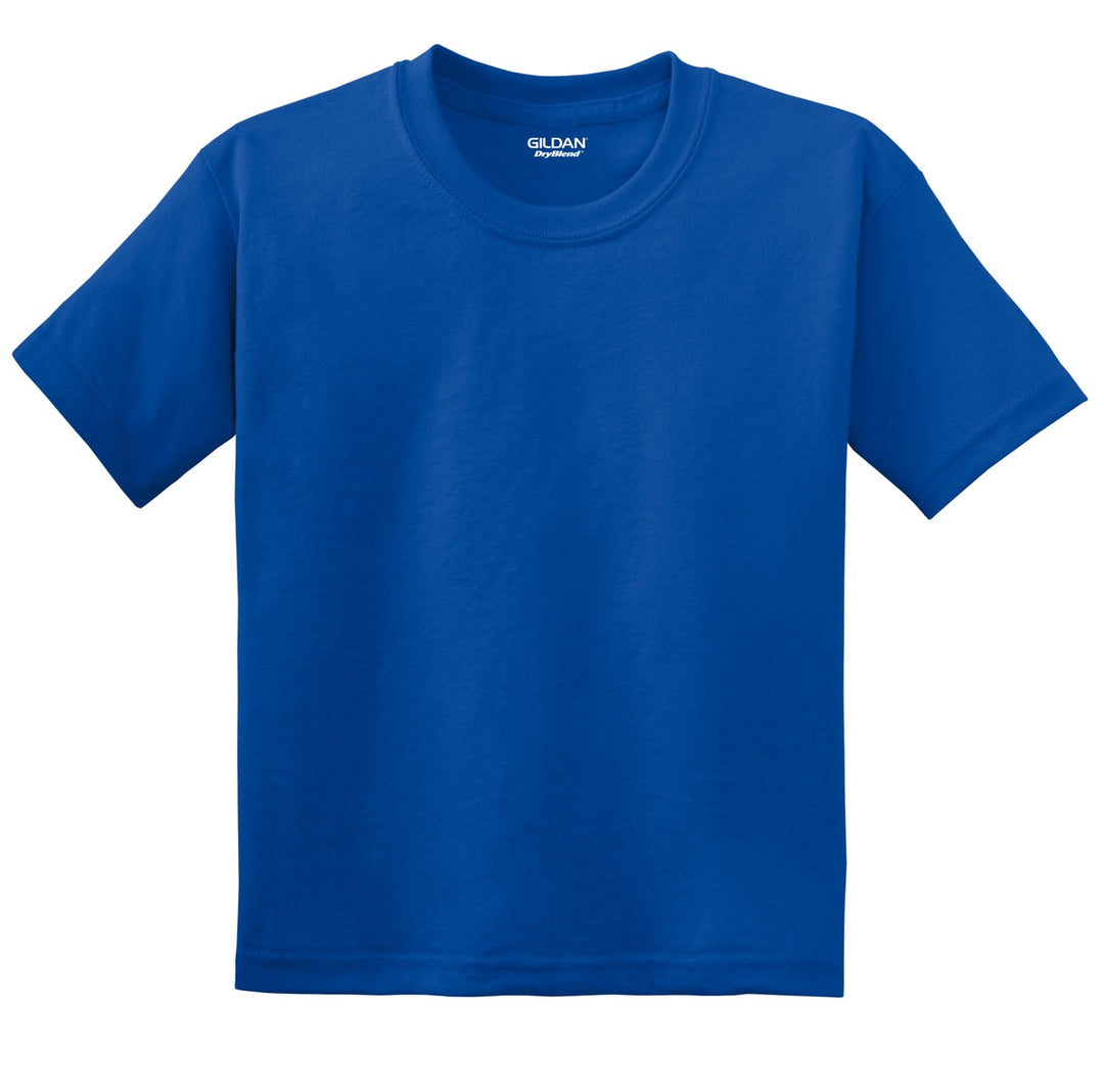 Front View of Royal Gildan Youth DryBlend 50 Cotton/50 Poly T-Shirt. 8000B
