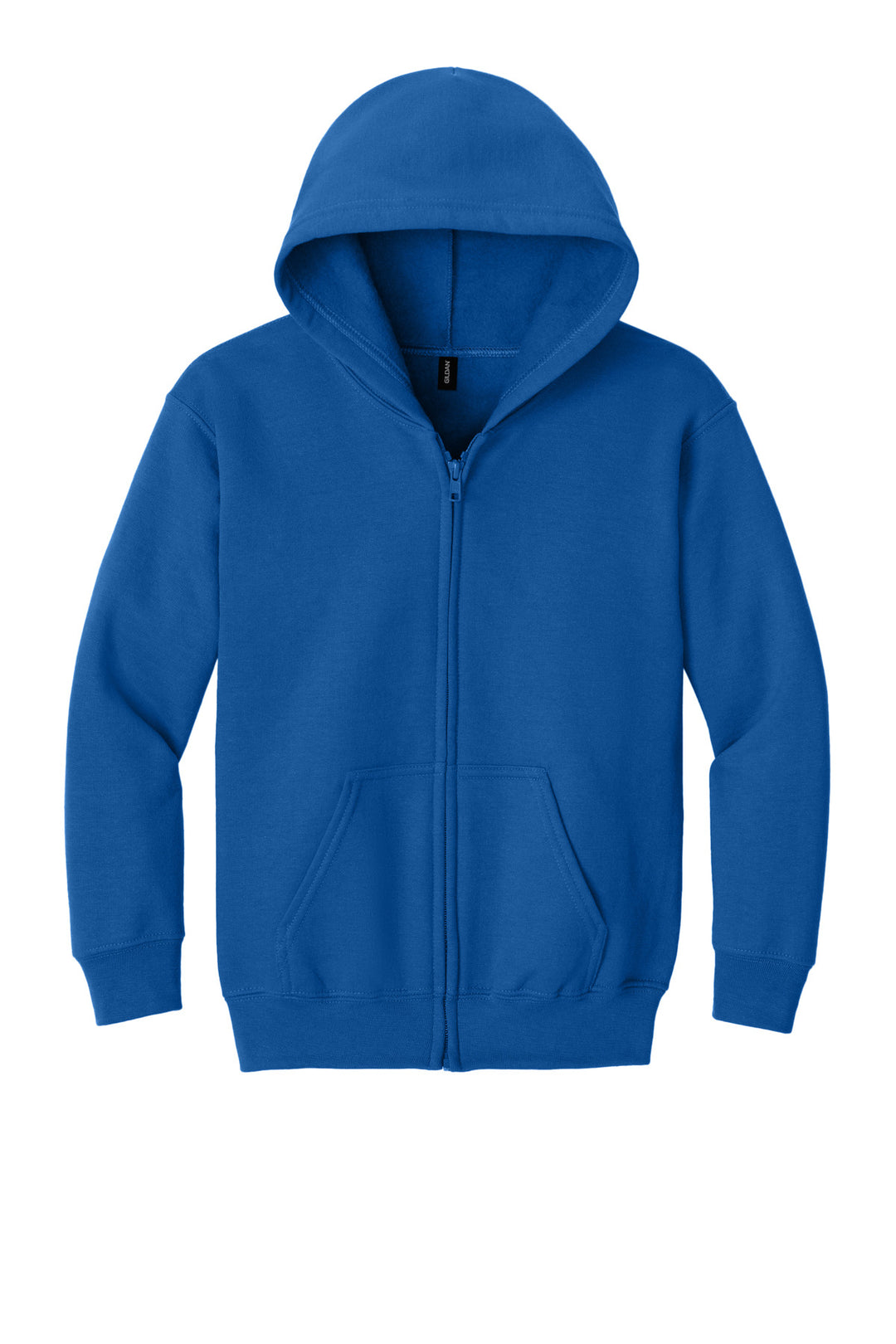 Front View of Royal Gildan Youth Heavy Blend Full-Zip Hooded Sweatshirt. 18600B