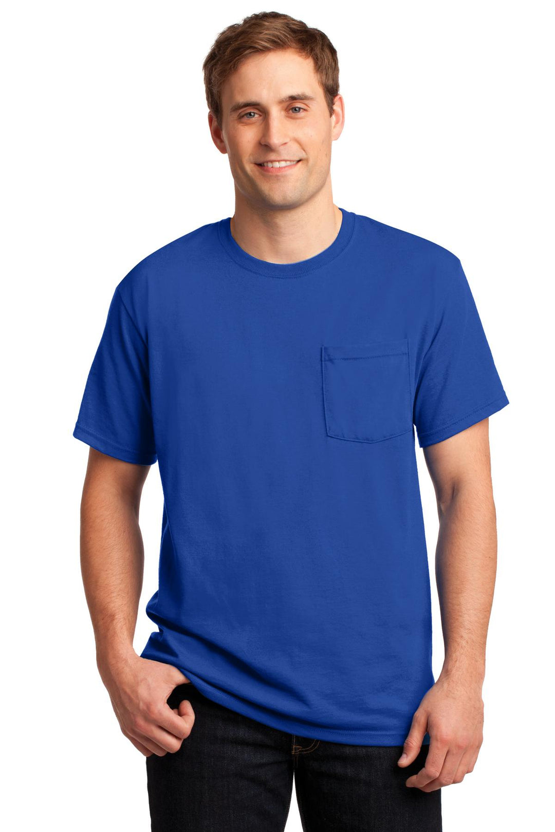 Front View of Royal Jerzees - Dri-Power 50/50 Cotton/Poly Pocket T-Shirt. 29MP