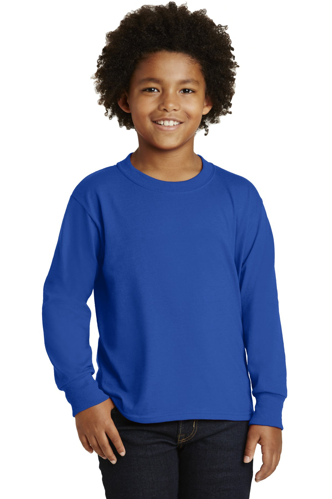 Front View of Royal Jerzees Youth Dri-Power 50/50 Cotton/Poly Long Sleeve 29BL