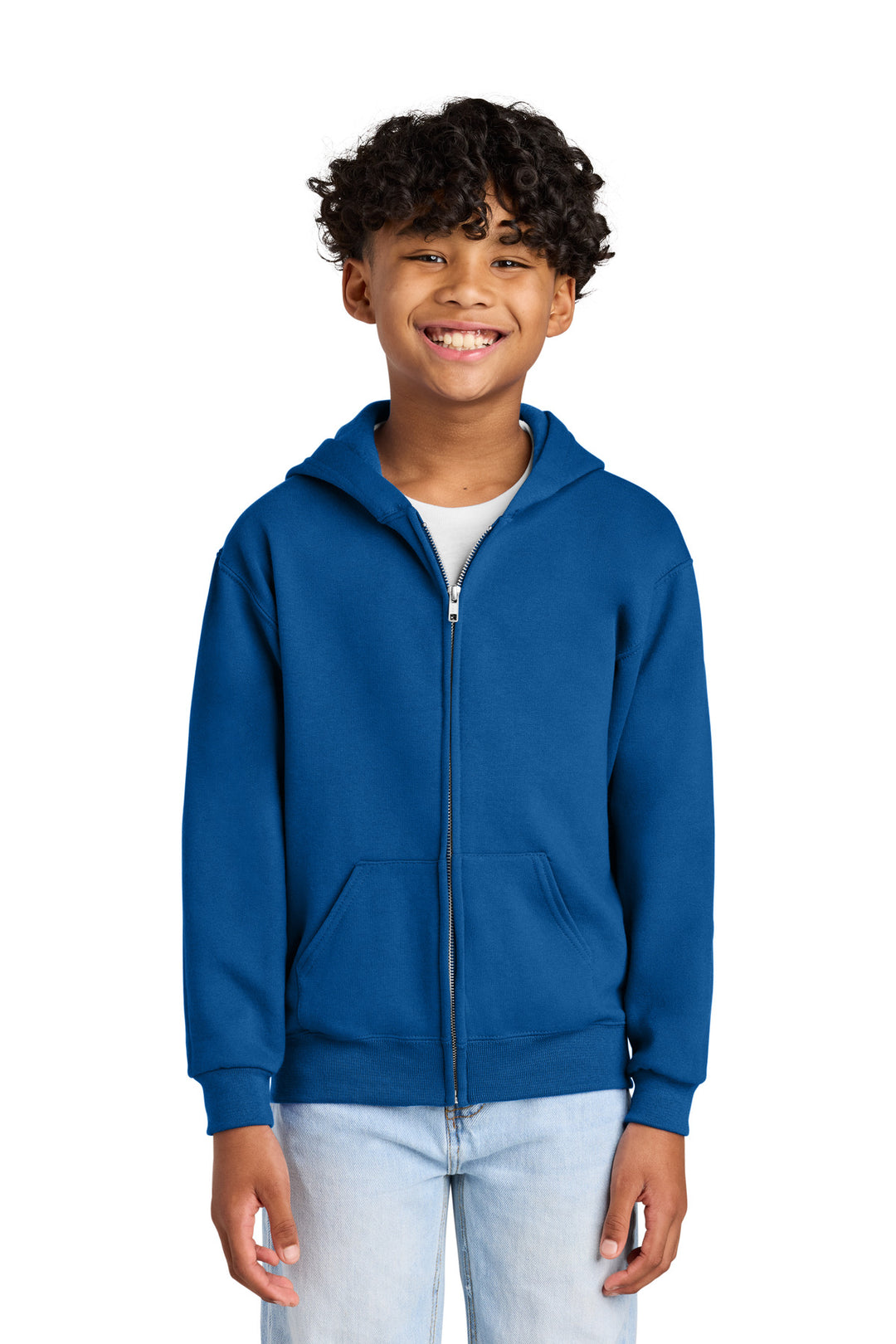 Front View of Royal Jerzees - Youth NuBlend Full-Zip Hooded Sweatshirt. 993B