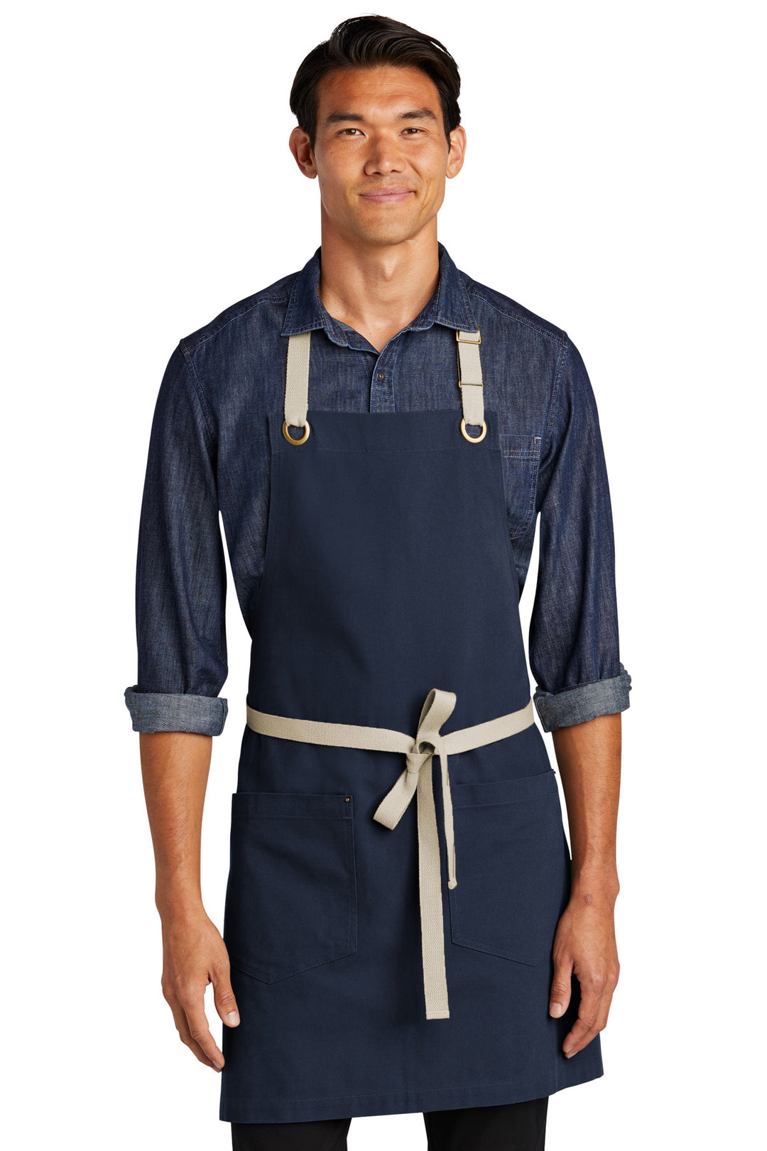 Front View of RvBlNv/Stn Port Authority Canvas Full-Length Two-Pocket Apron A815