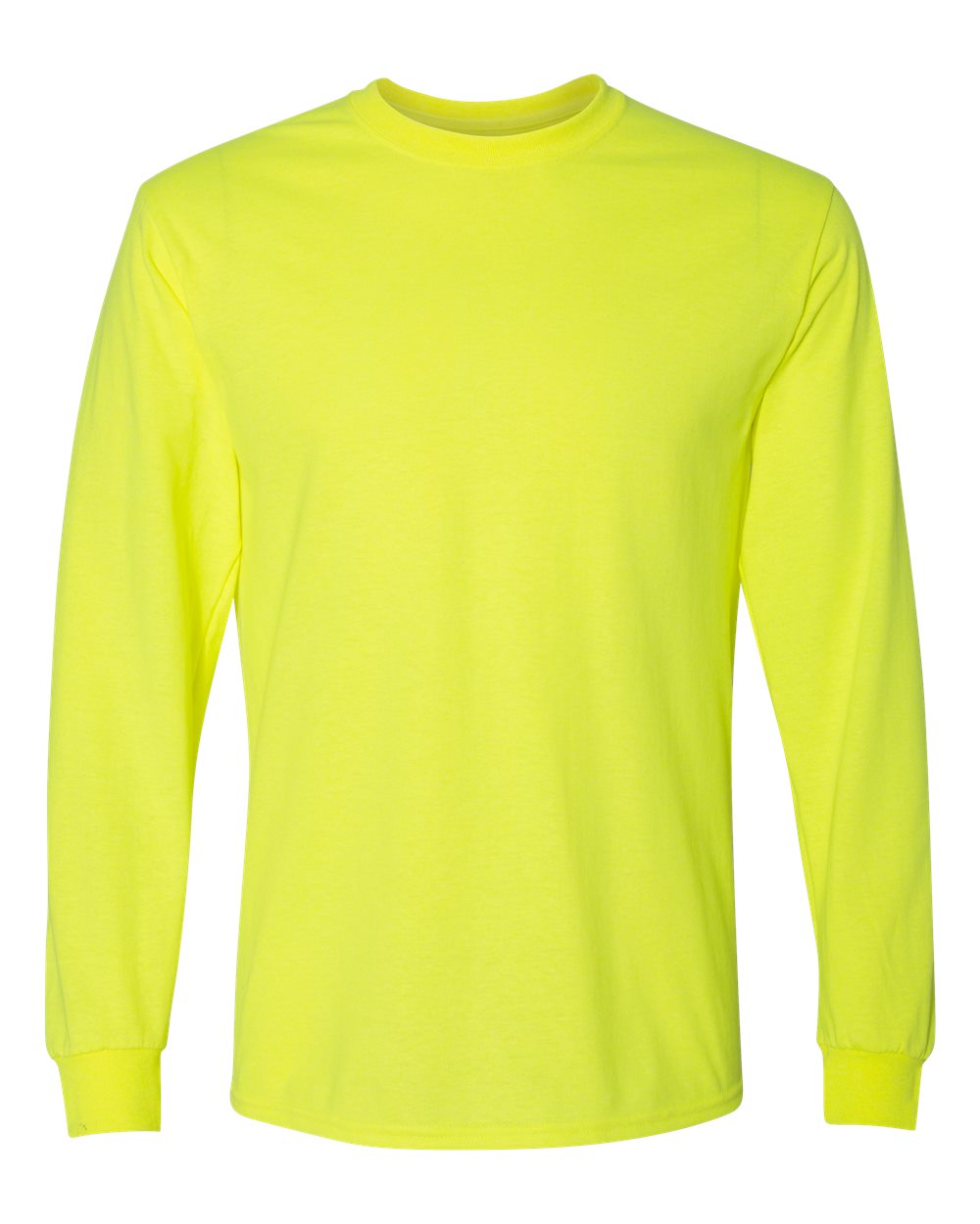 Front View of Safety Green DryBlend® 50/50 Long Sleeve T-Shirt - 8400