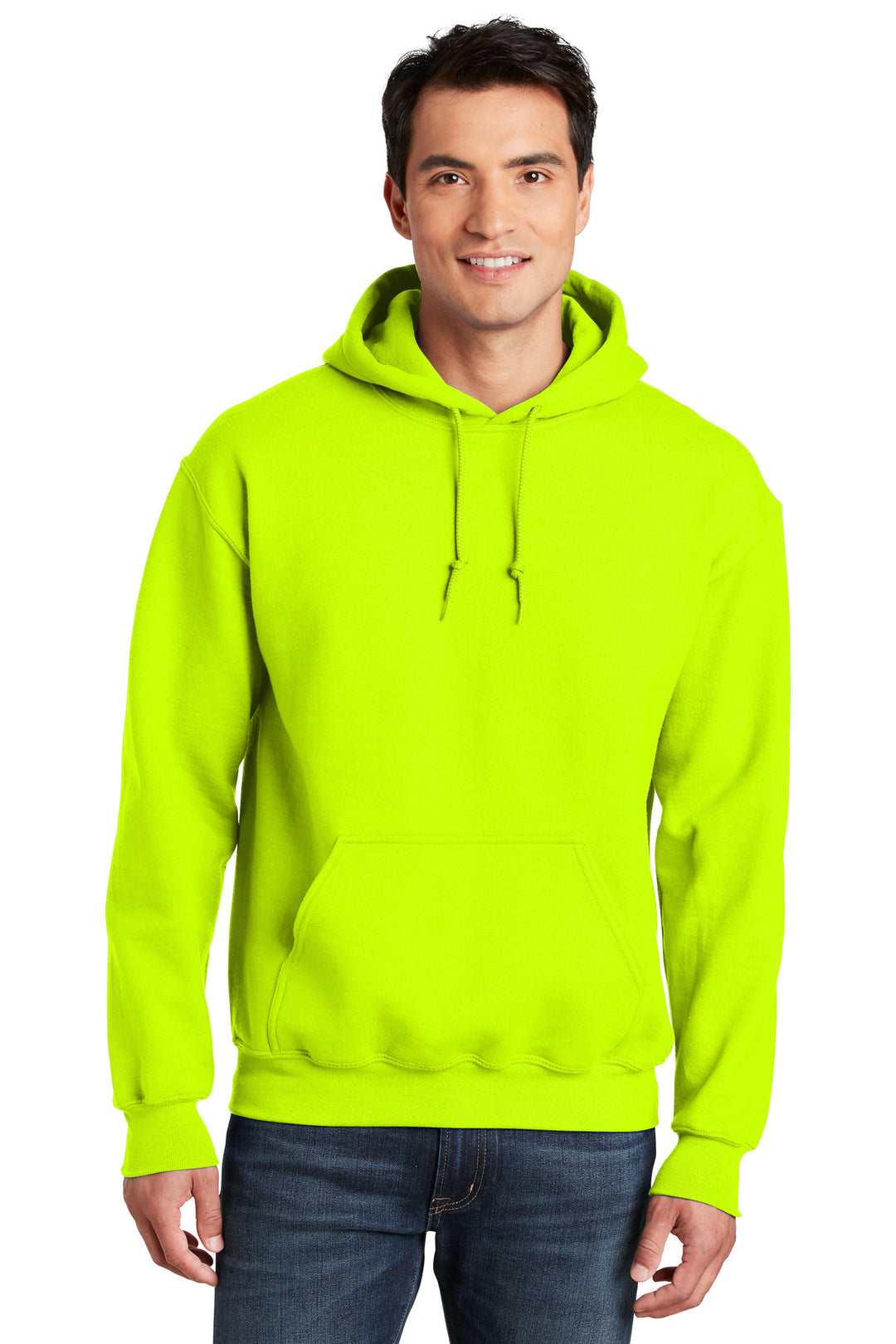 Front View of Safety Green Gildan - DryBlend Pullover Hooded Sweatshirt. 12500
