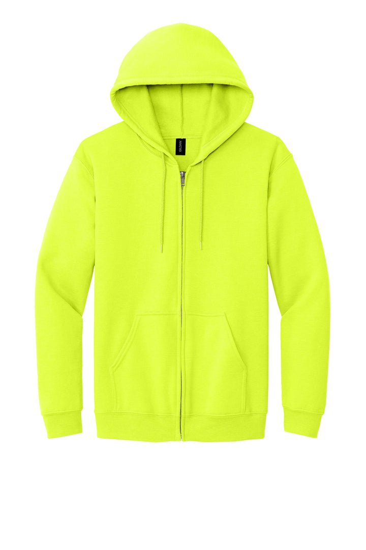 Front View of Safety Green Gildan - Heavy Blend Full-Zip Hooded Sweatshirt. 18600