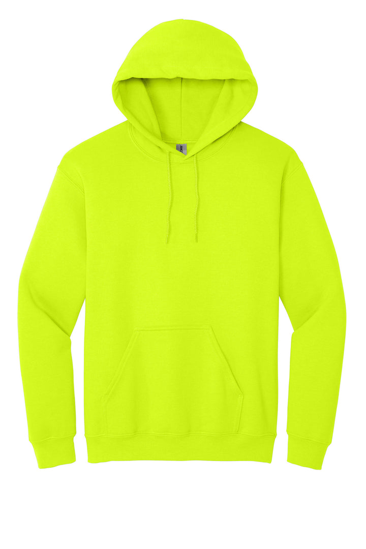 Front View of Safety Green Gildan - Heavy Blend Hooded Sweatshirt. 18500