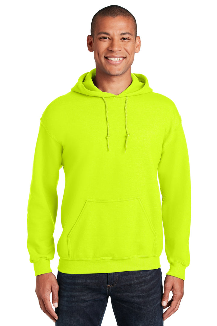 Front View of Safety Green Gildan - Heavy Blend Hooded Sweatshirt. 18500