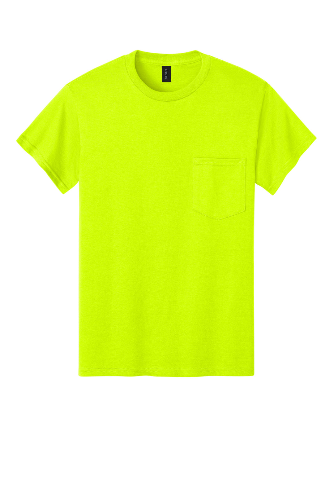 Front View of Safety Green Gildan - Ultra Cotton 100% US Cotton T-Shirt with Pocket. 2300