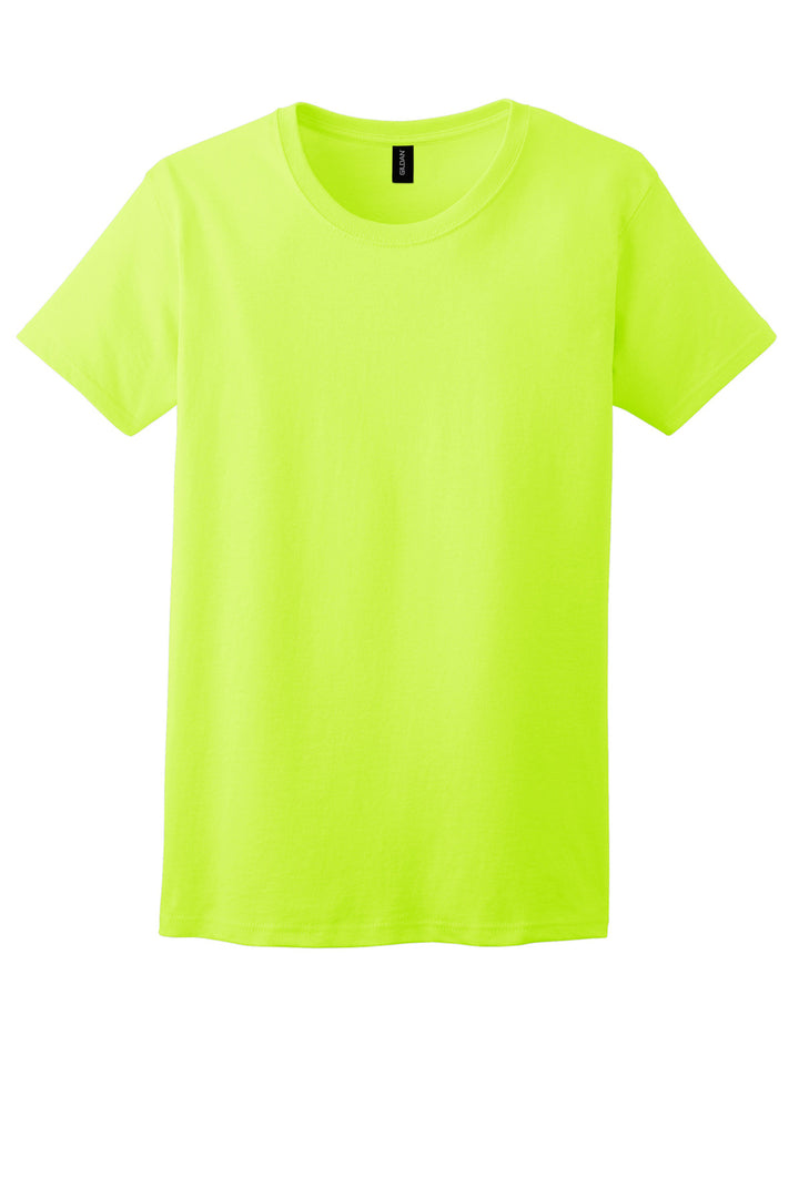 Front View of Safety Green Gildan Women's Ultra Cotton 100% US Cotton T-Shirt. 2000L