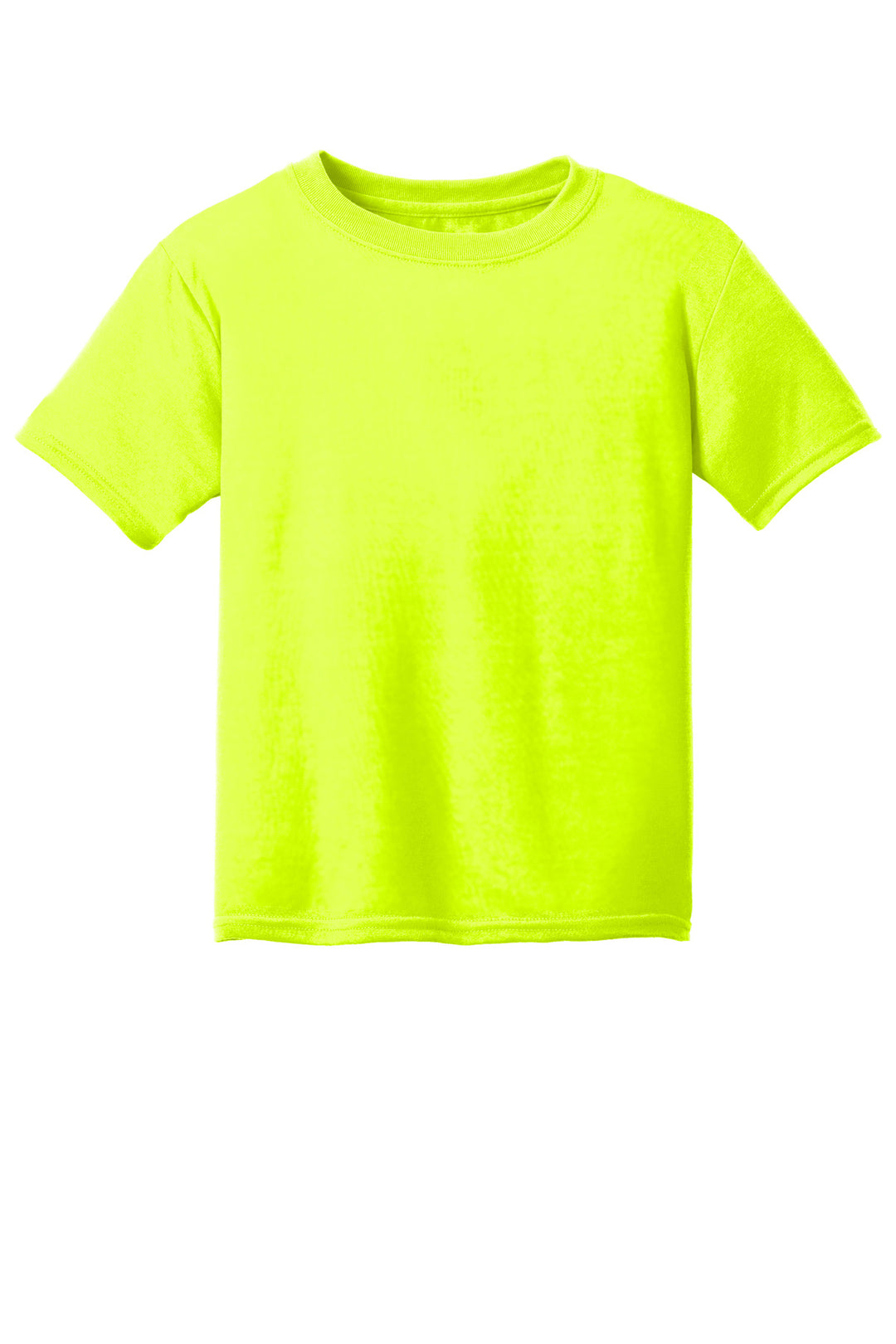 Front View of Safety Green Gildan Youth Gildan Performance T-Shirt. 42000B