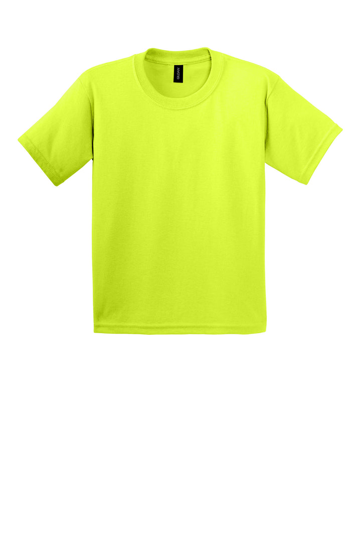 Front View of Safety Green Gildan - Youth Ultra Cotton 100% US Cotton T-Shirt. 2000B