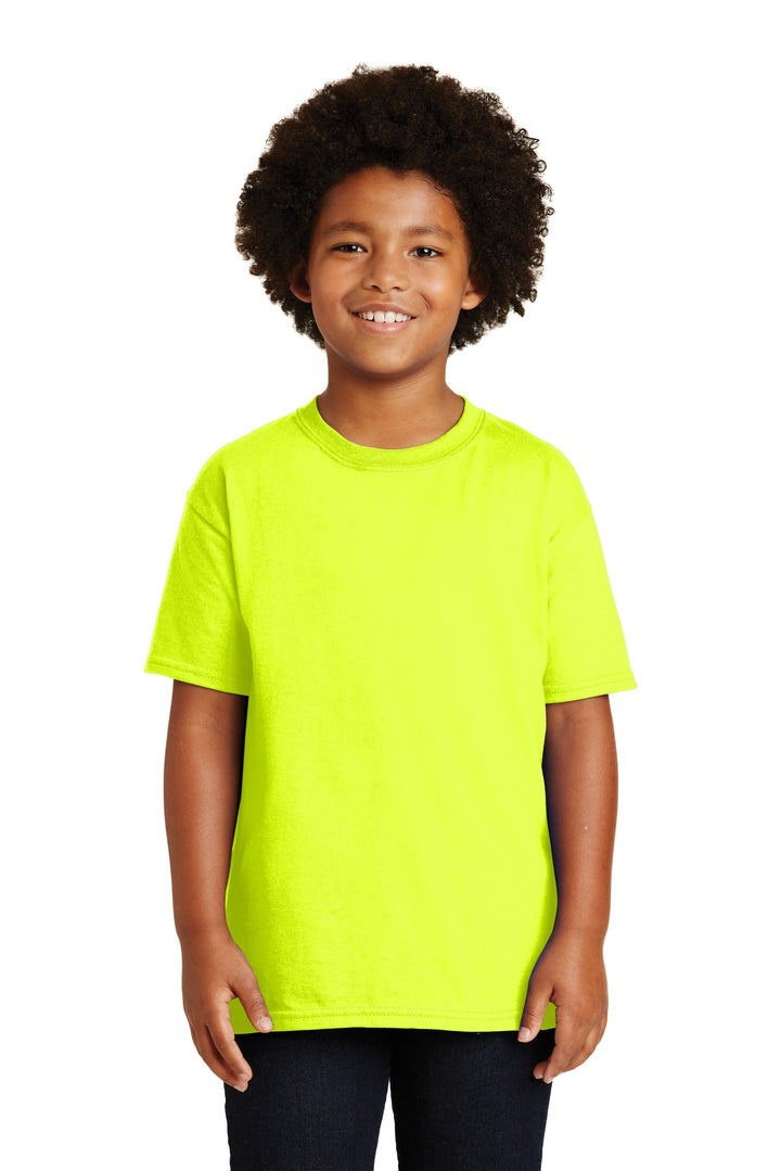 Front View of Safety Green Gildan - Youth Ultra Cotton 100% US Cotton T-Shirt. 2000B