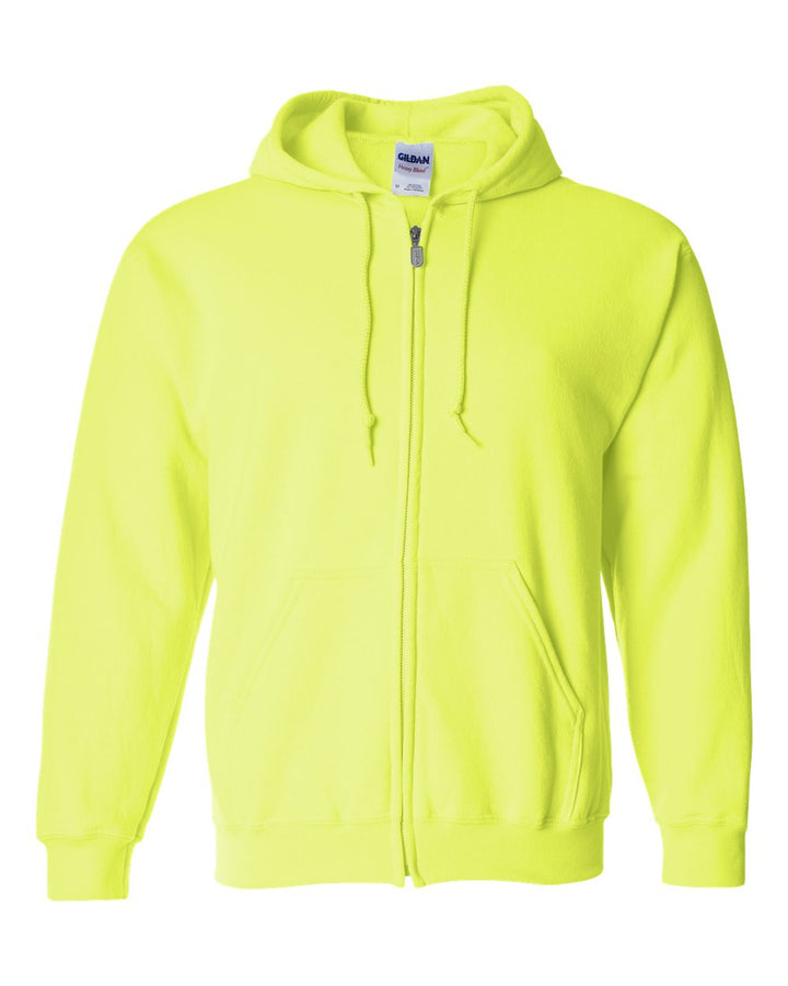 Front View of Safety Green Heavy Blend™ Full-Zip Hooded Sweatshirt - 18600