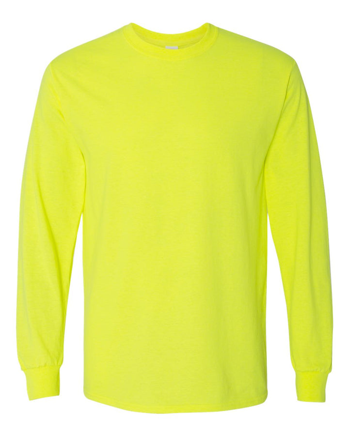 Front View of Safety Green Heavy Cotton™ Long Sleeve T-Shirt - 5400