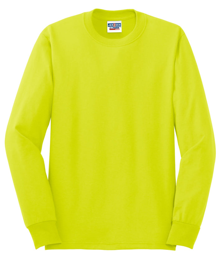 Front View of Safety Green Jerzees - Dri-Power 50/50 Cotton/Poly Long Sleeve T-Shirt. 29LS