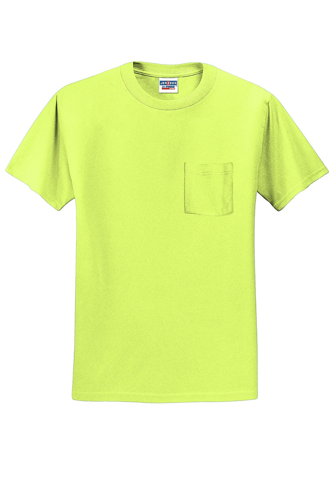 Front View of Safety Green Jerzees - Dri-Power 50/50 Cotton/Poly Pocket T-Shirt. 29MP