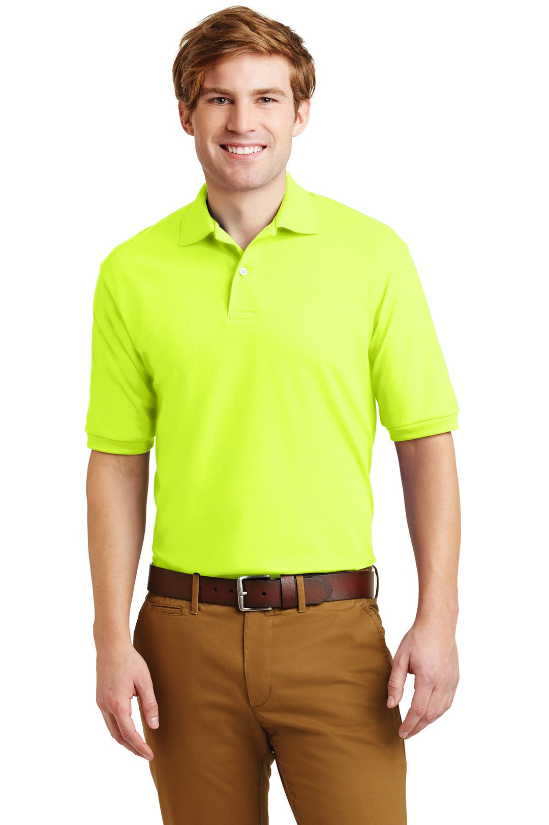 Front View of Safety Green Jerzees Dri-Power Sport Shirt. 437M