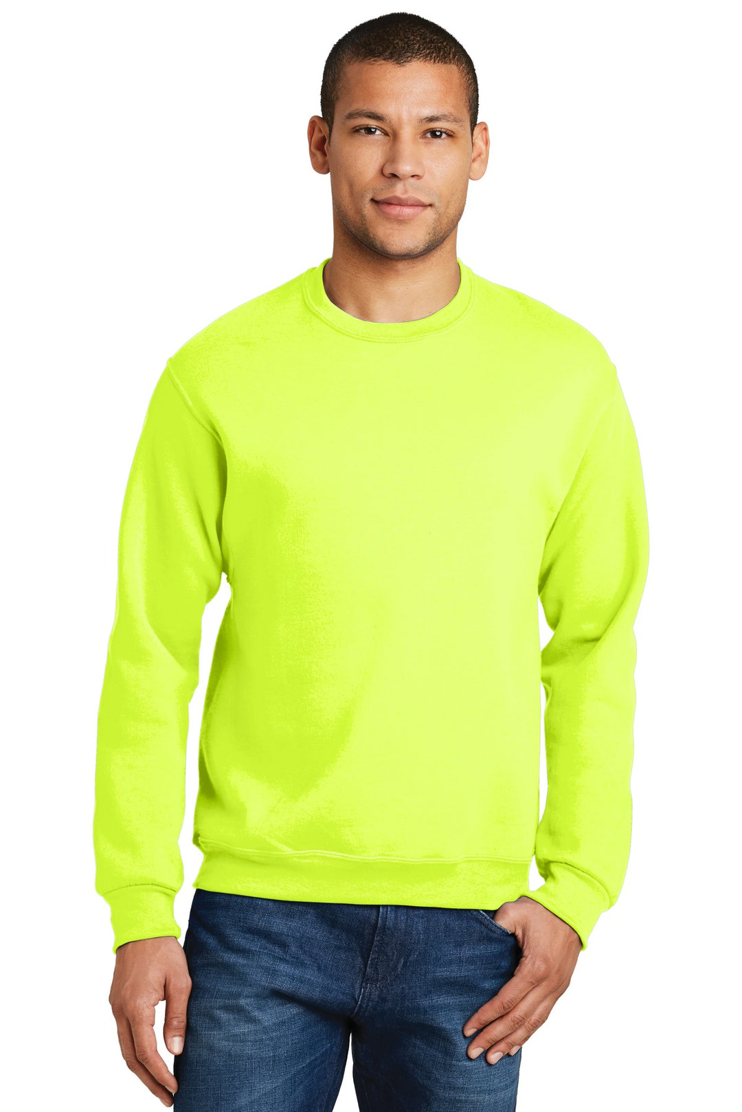 Front View of Safety Green Jerzees - NuBlend Crewneck Sweatshirt. 562M
