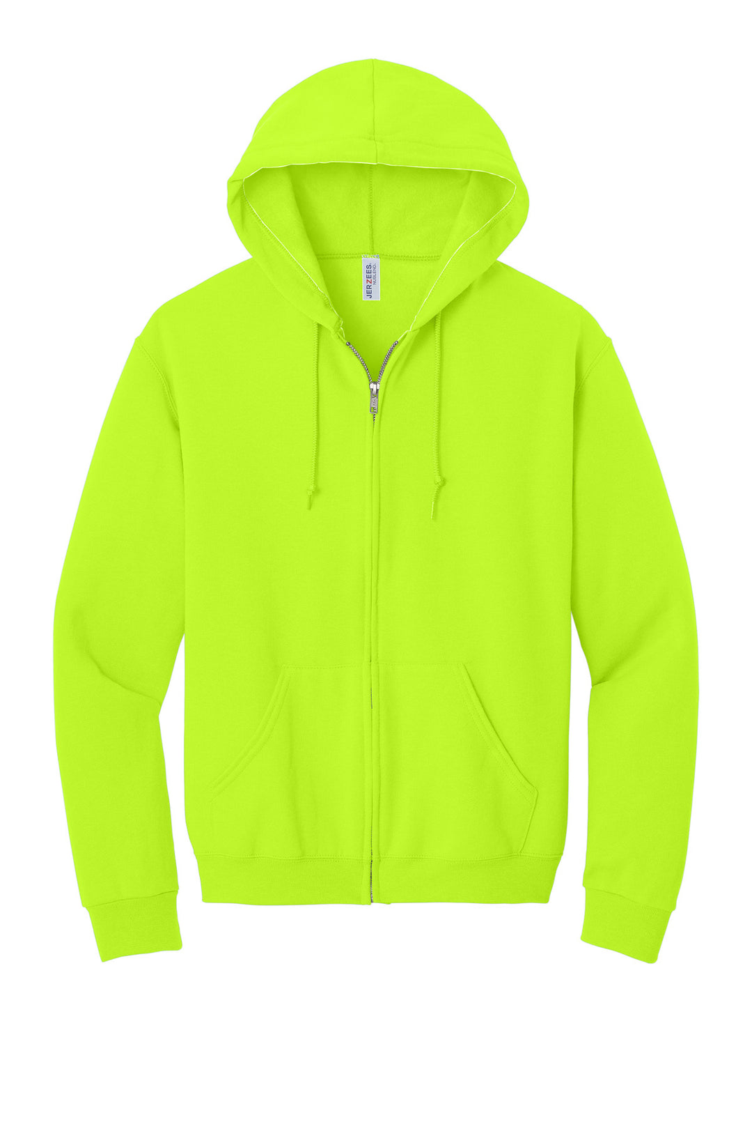 Front View of Safety Green Jerzees - NuBlend Full-Zip Hooded Sweatshirt. 993M