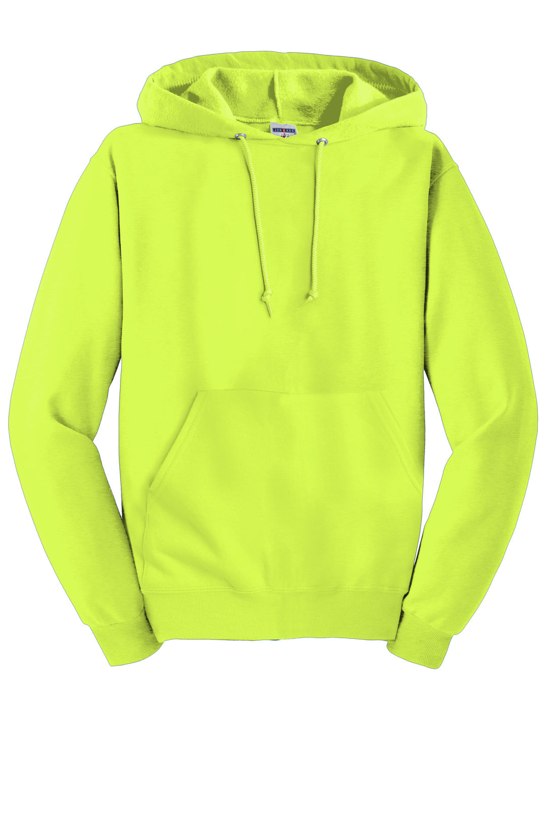Front View of Safety Green Jerzees NuBlend Pullover Hooded Sweatshirt. 996M