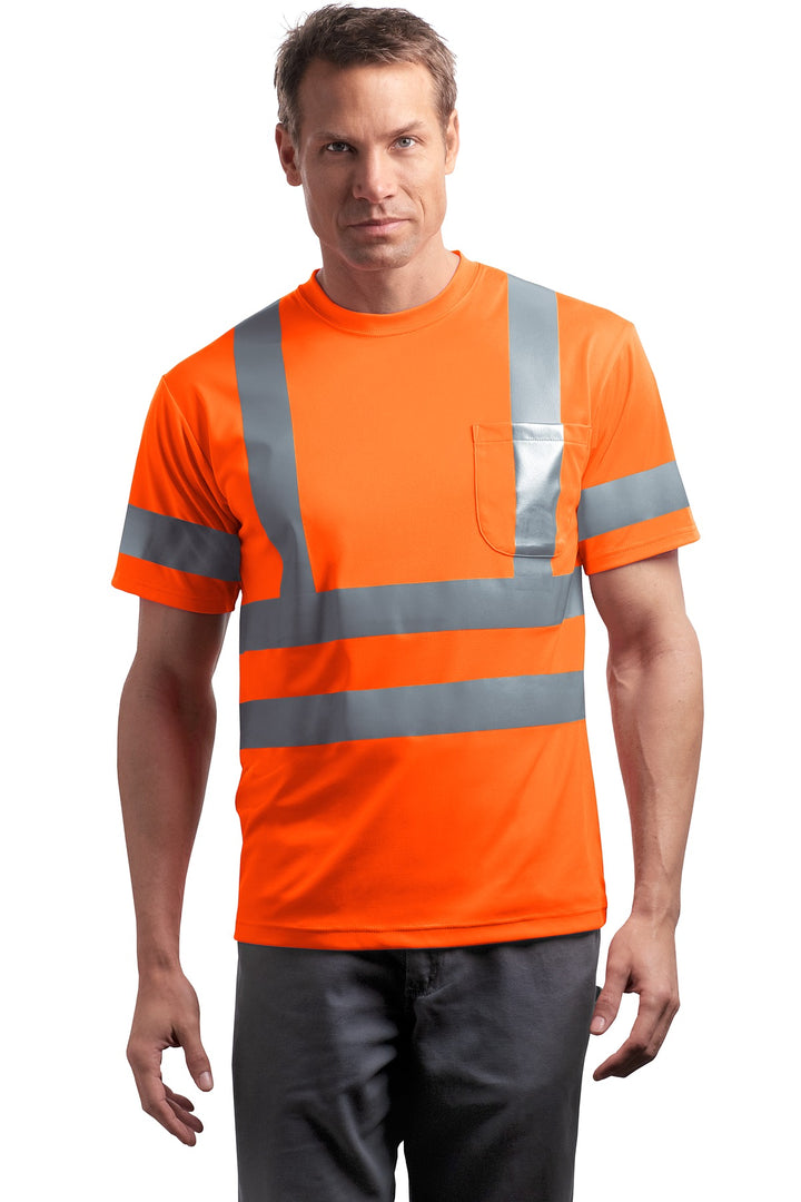 Front View of Safety Orange CornerStone - ANSI 107 Class 3 Short Sleeve Snag-Resistant Reflective T-Shirt. CS408